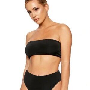 Naked Wardrobe Bikini Bandeau Bae Swim Top Black Strapless Neutral NWT Vacation